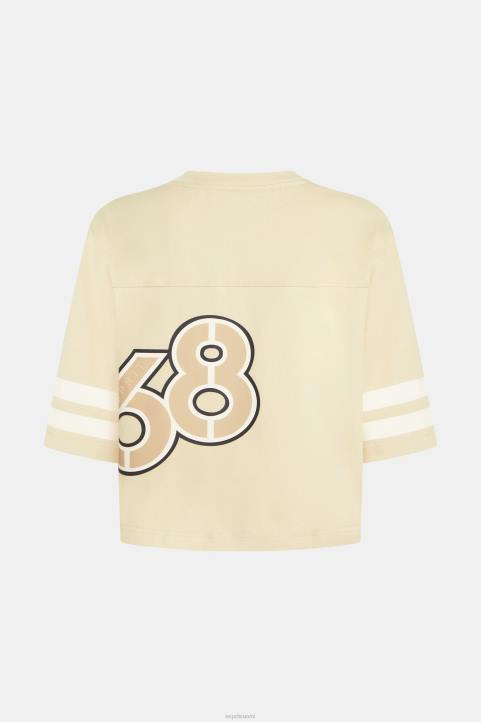 naiset Esprit vaaleanbeige rajattu yliopistologoinen rugby-paita t-paitoja 82T6412