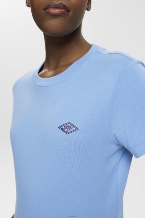 naiset Esprit vaaleansininen laventeli puuvillainen t-paita brodeeratulla logolla t-paitoja 82T6151