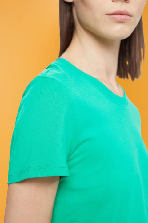 naiset Esprit vaaleanvihreä puuvillainen crewneck t-paita t-paitoja 82T6458