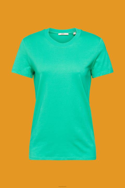 naiset Esprit vaaleanvihreä puuvillainen crewneck t-paita t-paitoja 82T6458