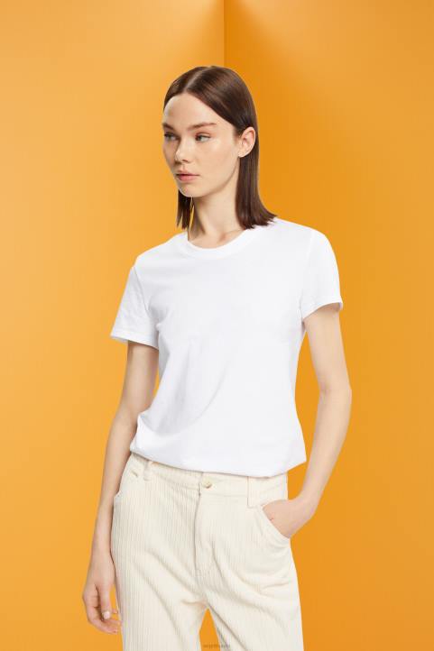 naiset Esprit valkoinen puuvillainen crewneck t-paita t-paitoja 82T6456