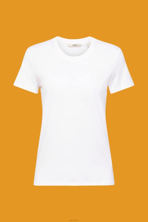 naiset Esprit valkoinen puuvillainen crewneck t-paita t-paitoja 82T6456