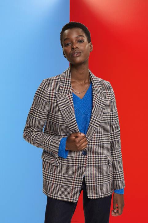 naiset Esprit kerma beige ruudullinen villasekoitusbleiseri takit 82T6447