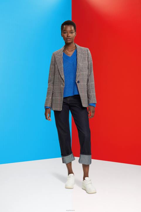 naiset Esprit kerma beige ruudullinen villasekoitusbleiseri takit 82T6447