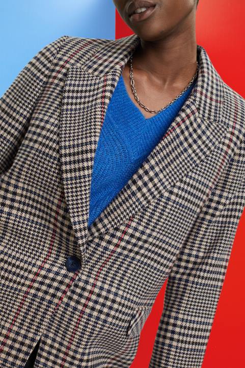 naiset Esprit kerma beige ruudullinen villasekoitusbleiseri takit 82T6447