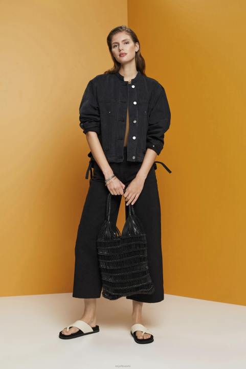 naiset Esprit musta keskipesu kaulukseton farkkutakki kiristysnyörillä takit 82T6297