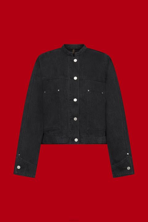 naiset Esprit musta keskipesu kaulukseton farkkutakki kiristysnyörillä takit 82T6297