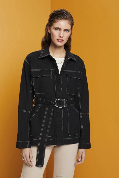 naiset Esprit musta vyöllinen twill-takki takit 82T6291