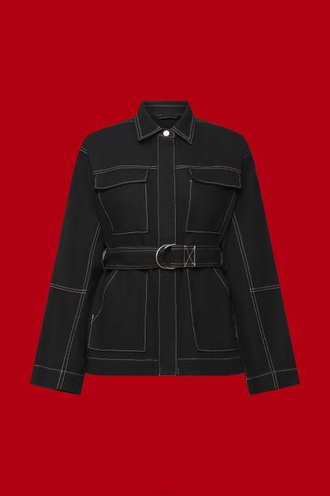 naiset Esprit musta vyöllinen twill-takki takit 82T6291