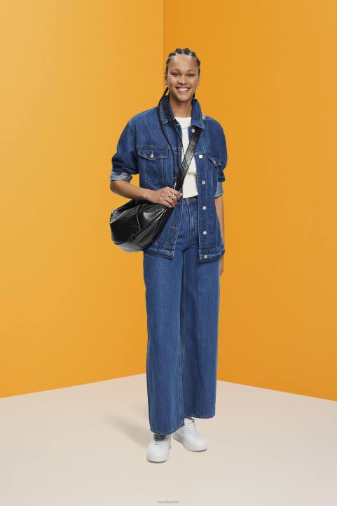 naiset Esprit sininen keskipesu denim takki solmittavalla vyöllä takit 82T6215