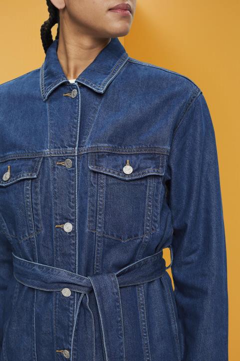 naiset Esprit sininen keskipesu denim takki solmittavalla vyöllä takit 82T6215