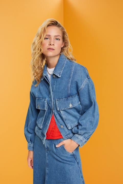 naiset Esprit sininen keskipesu farkkutakki takit 82T6549