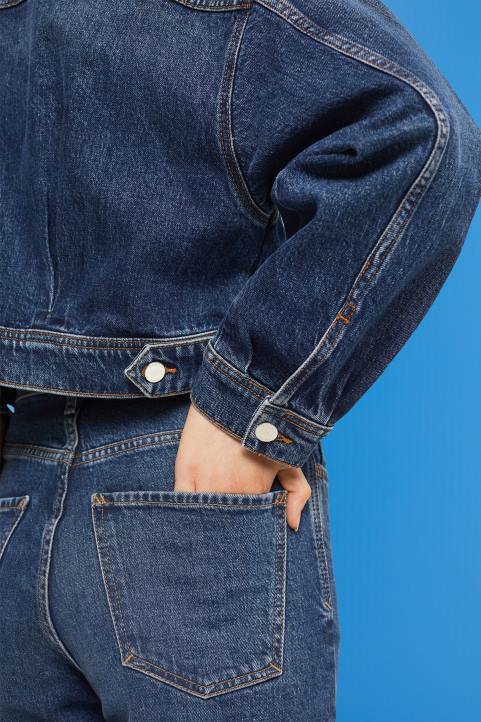 naiset Esprit sininen keskipesu lyhennetty farkkutakki takit 82T6550