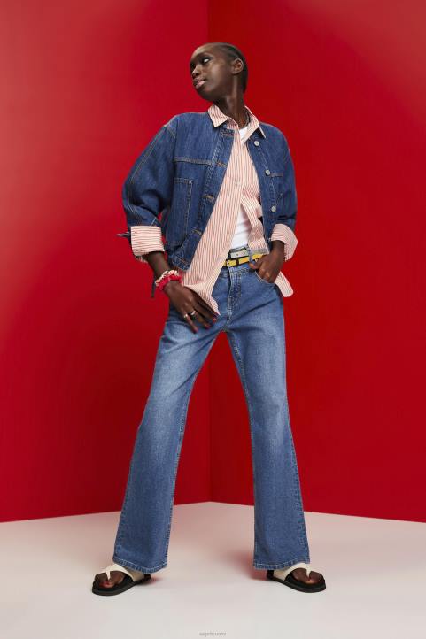 naiset Esprit sininen tumma pesu kaulukseton farkkutakki kiristysnyörillä takit 82T6298