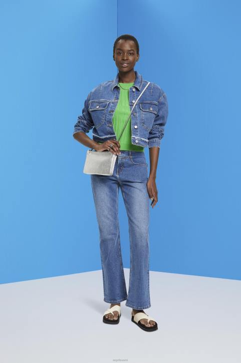 naiset Esprit sininen tumma pesu lyhennetty farkkutakki kuluneella reunuksella takit 82T6311