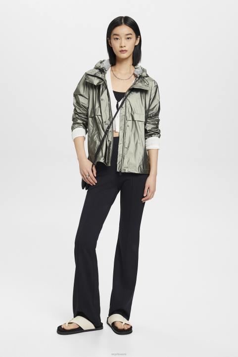 naiset Esprit tumman sinivihreä metallinhohtoinen takki hupulla takit 82T6267