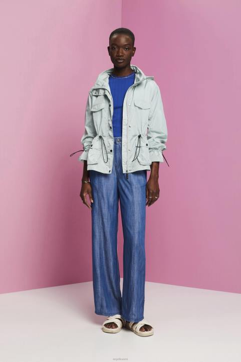 naiset Esprit vaalean vesivihreä kierrätetty: sadetakki hupulla takit 82T695