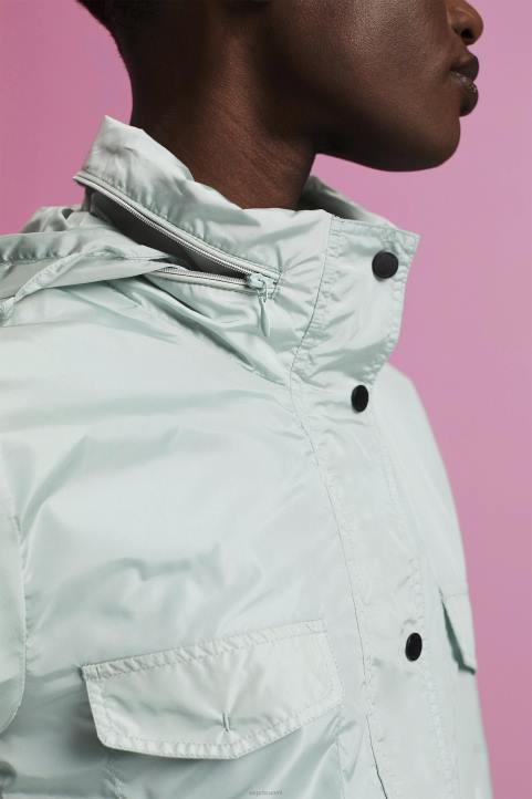 naiset Esprit vaalean vesivihreä kierrätetty: sadetakki hupulla takit 82T695