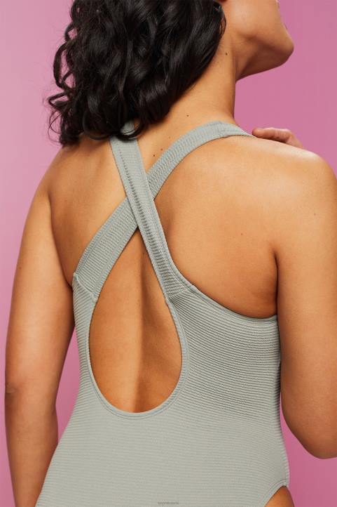 naiset Esprit khakin vihreä ristiselkäinen kuvioitu uimapuku uida 82T679